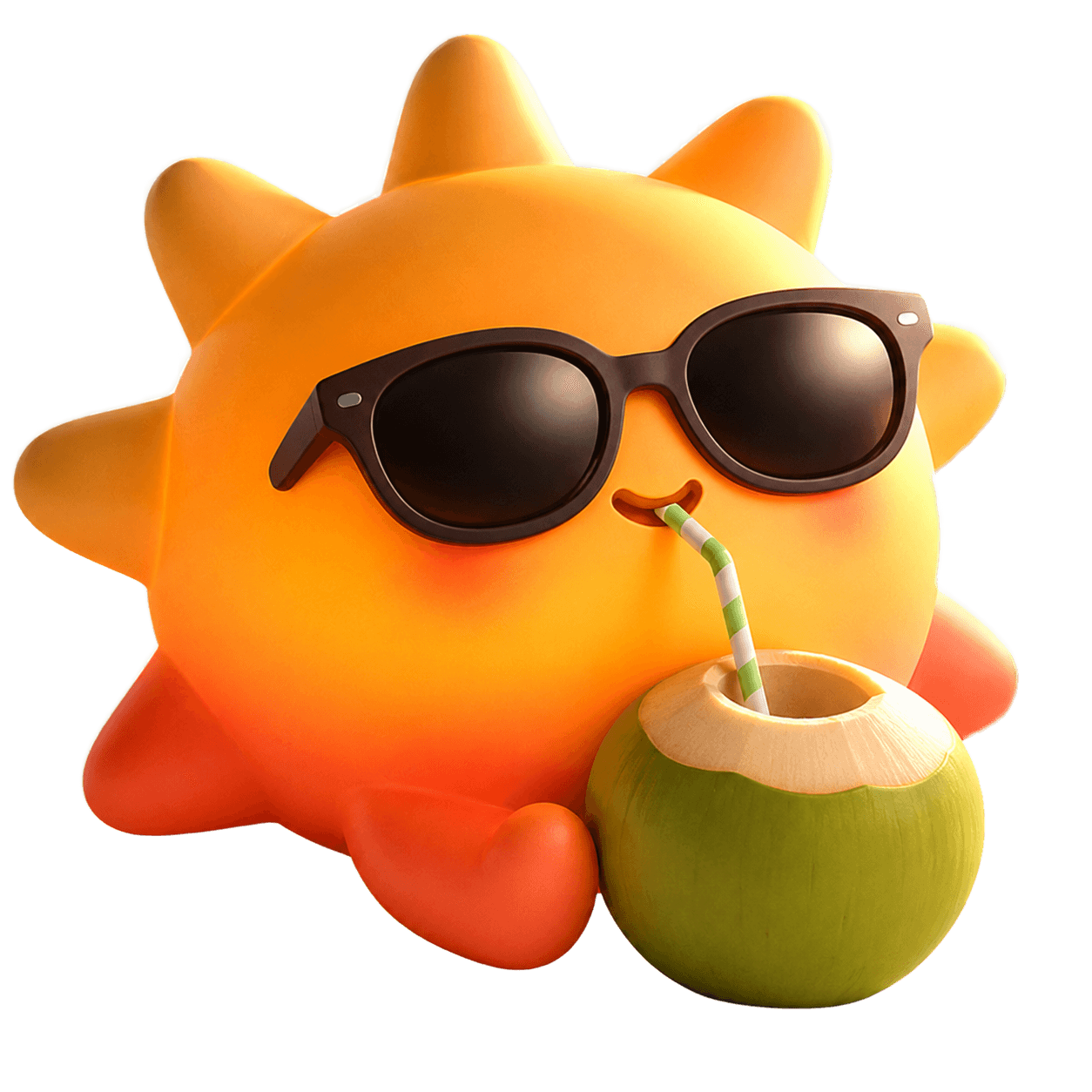 Sol in sunglasses sipping from a coconut